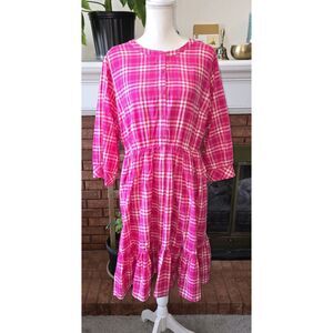 TORRID Mini Voile Mandarin Collar Dress Size 1X Arcana Plaid Pink Sep Lining NWT